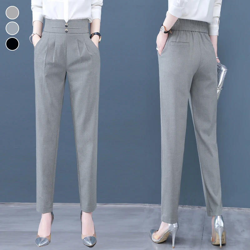 西装裤女宽松2025新款春秋季高腰显瘦小脚休闲裤百搭九分哈伦裤子
