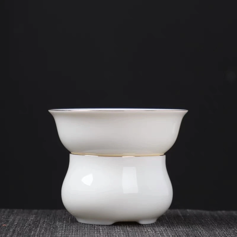 全瓷一体茶漏羊脂玉白瓷打孔茶叶过滤网陶瓷茶隔创意功夫茶具配件