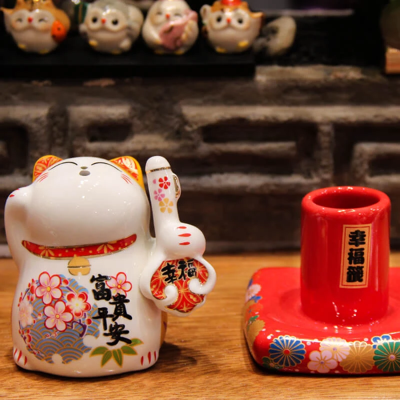 福缘猫招财猫牙签罐陶瓷筒瓶盒  餐馆客厅 可爱萌物 创意家居摆件