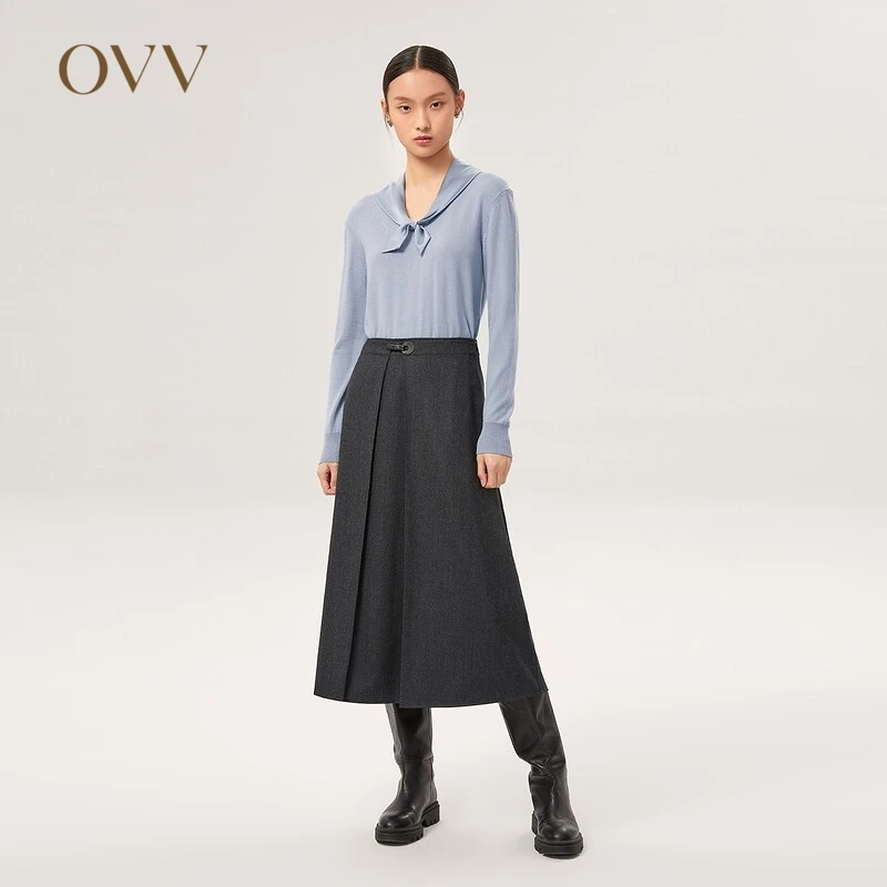 【意大利进口VBC】OVV秋冬法兰绒工字褶收腰羊毛半裙GQDDJ31103A
