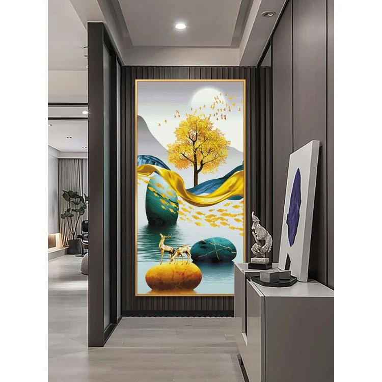 十字绣2023新款线绣大气简约客厅玄关竖版招财麋鹿满绣手工自己绣