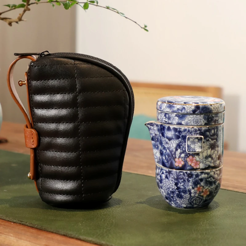 【成艺】清韵福乐青花釉里红便携式茶壶手抓壶旅行茶具功夫茶具套装