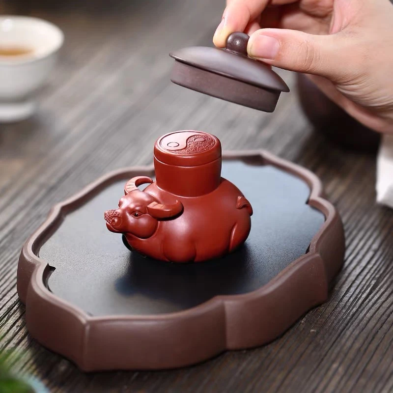 紫砂茶宠扭转乾坤盖置 浇水可养创意功夫茶具茶宠摆件