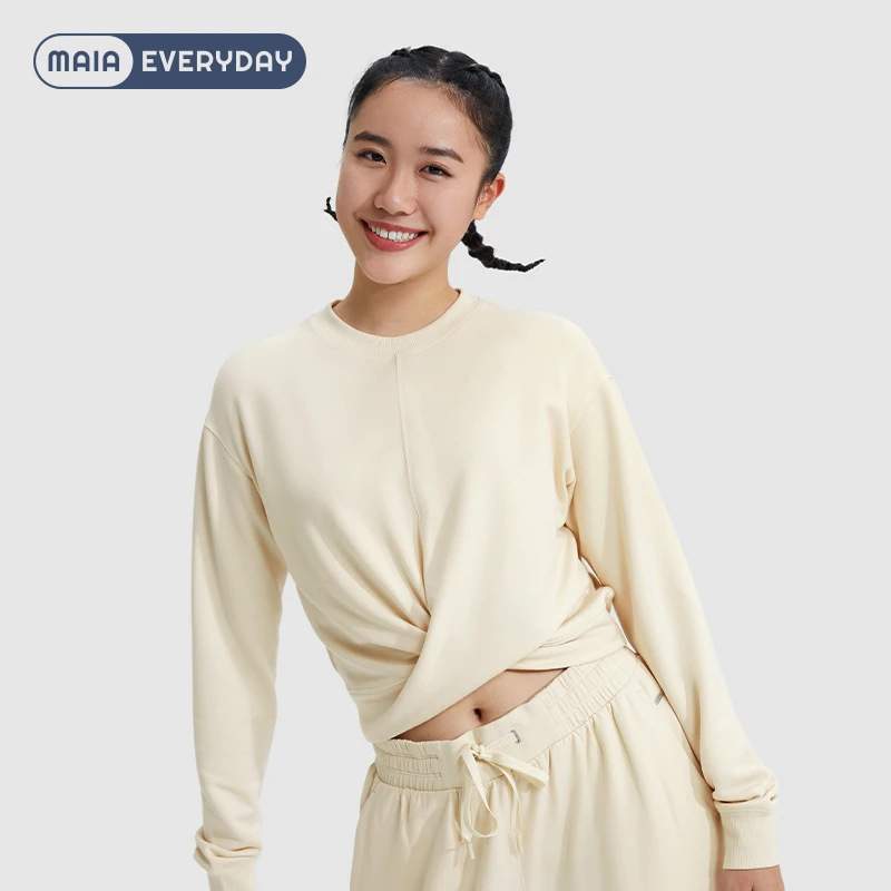 MAIAACTIVE Everyday 宽松扭结圆领长袖短卫衣 212SW015