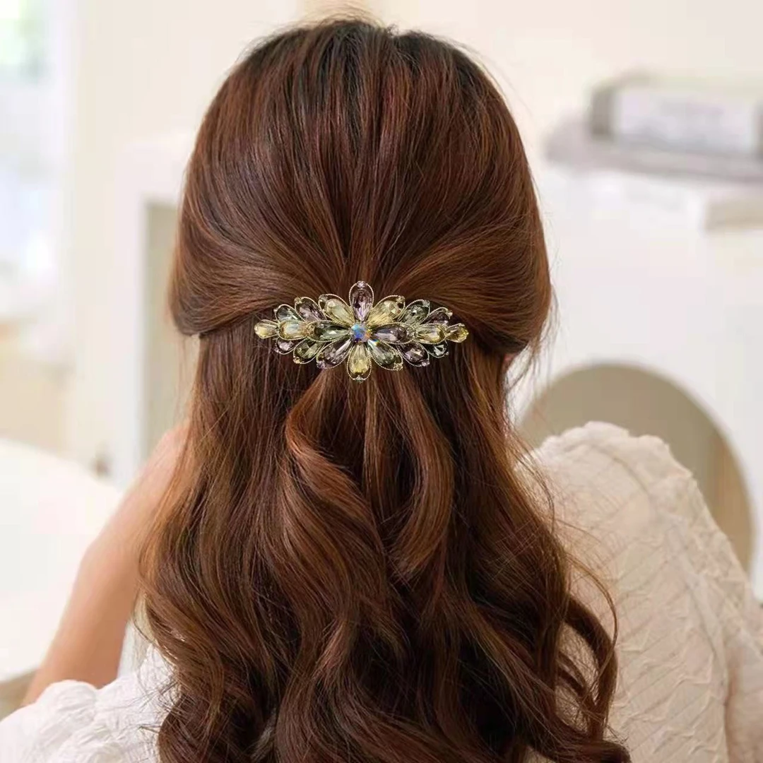 锌合金合成锆石发饰 新款水钻韩版大号弹簧夹水晶发夹女头饰顶夹