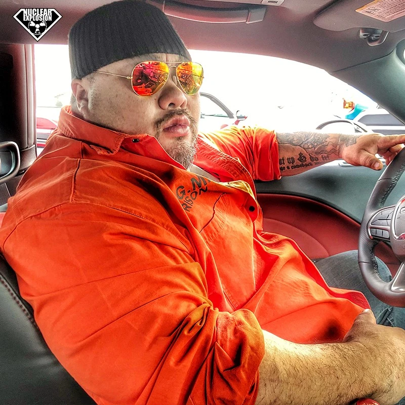 核爆炸潮牌美式囚服春季纯棉桔色衬衫休闲宽松大码长袖衬衣工装服