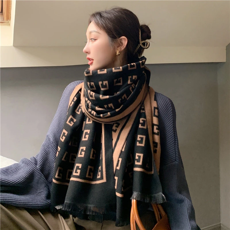 Love is long2022新款围巾女冬季加厚保暖百搭双面网红英伦M818