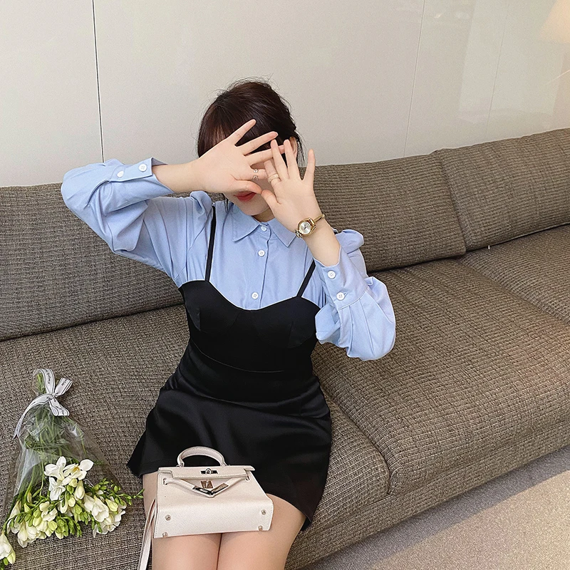 大码女装早秋新品胖mm炸街吊带连衣裙72046