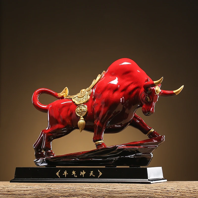 创意家居陶瓷牛摆件工艺品办公室摆设招财电视柜客厅玄关送礼礼品