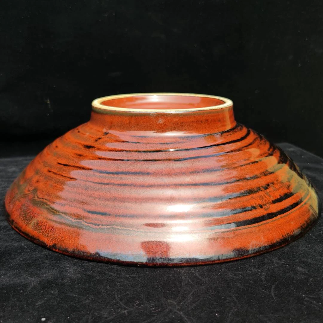 磁州窑国营邯郸陶瓷总公司第五瓷厂创汇窑变红天目粗瓷大斗笠盏