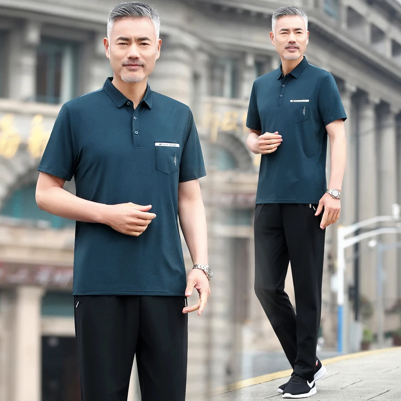 中老年人冰丝运动套装男夏季薄2023新款短袖爸爸夏装休闲服父亲节