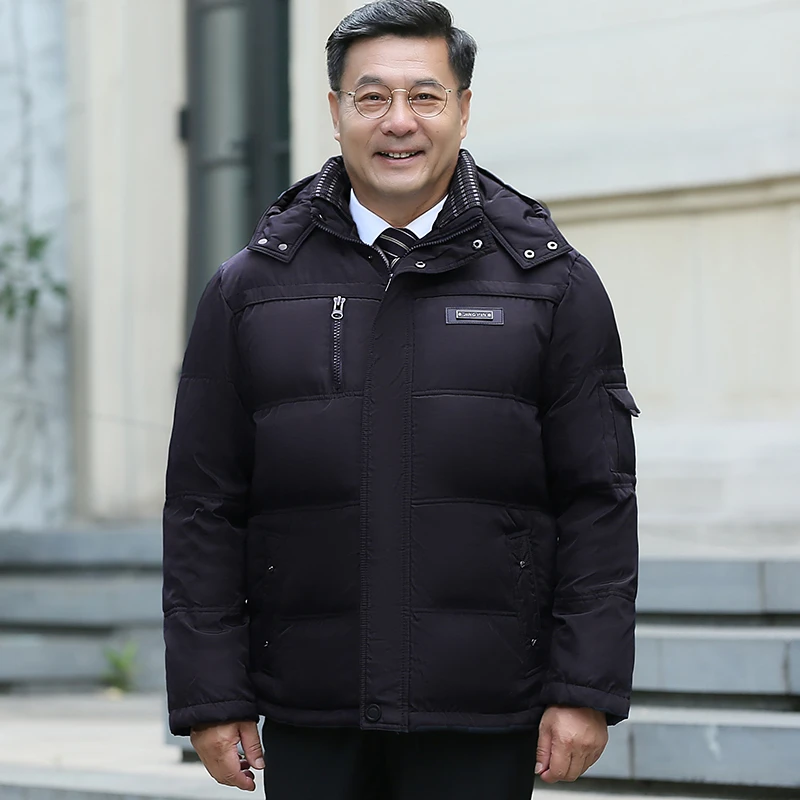 冬季新品中老年加厚加绒鸭短款50爸爸冬装加绒外套60岁爷爷防寒服