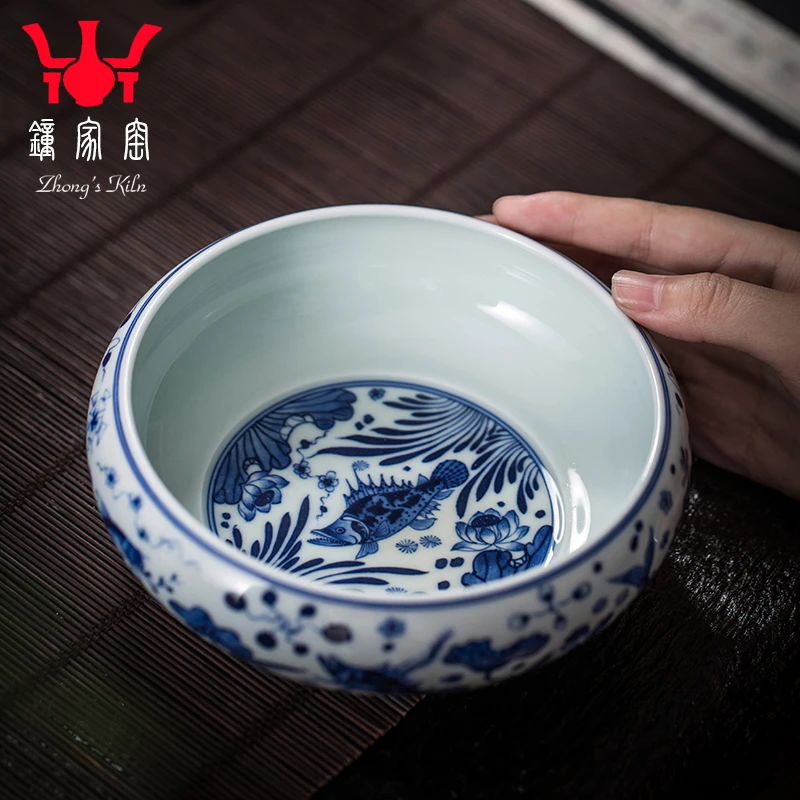 钟家窑陶瓷大号水洗景德镇青花柴窑茶洗水盂杯茶渣缸茶道配件建水