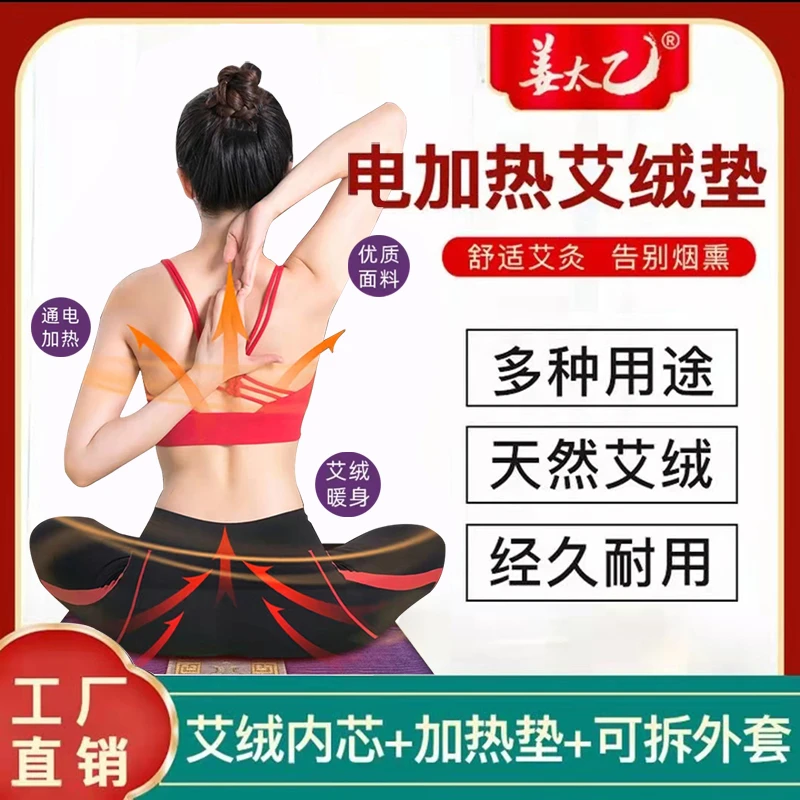 姜太乙艾绒垫 无烟蒲团 电加热三件套 纯艾绒内芯 暖身耐用艾灸