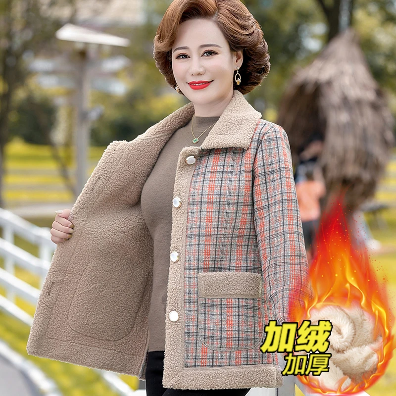 中年妈妈冬装外套短款小棉衣女中老年人秋冬加绒加厚棉服宽松棉袄