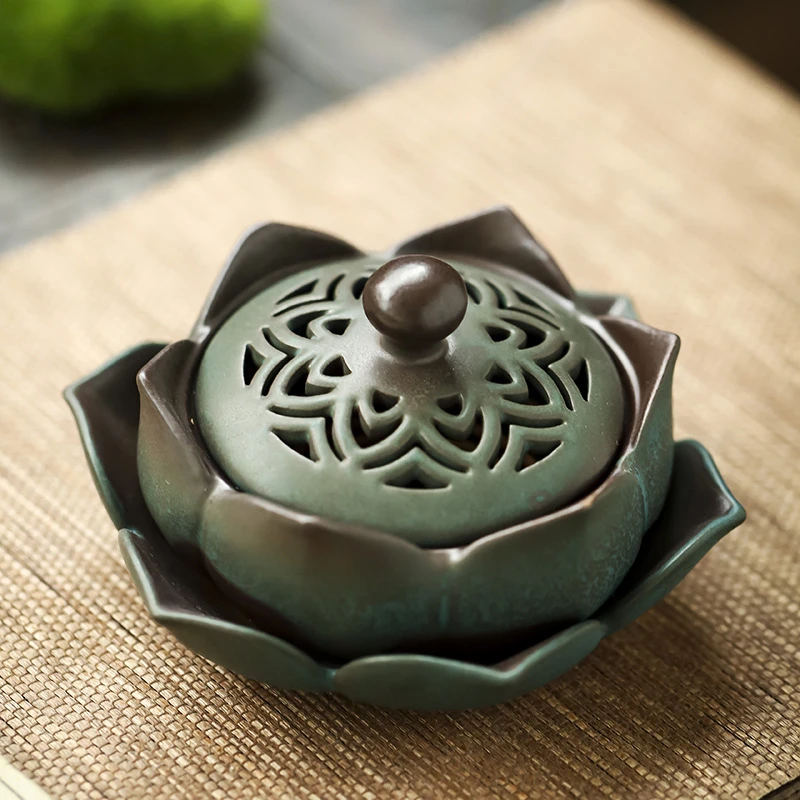 莲花香炉檀香家用香道摆件荷花薰香炉创意香炉香道器物精美个性