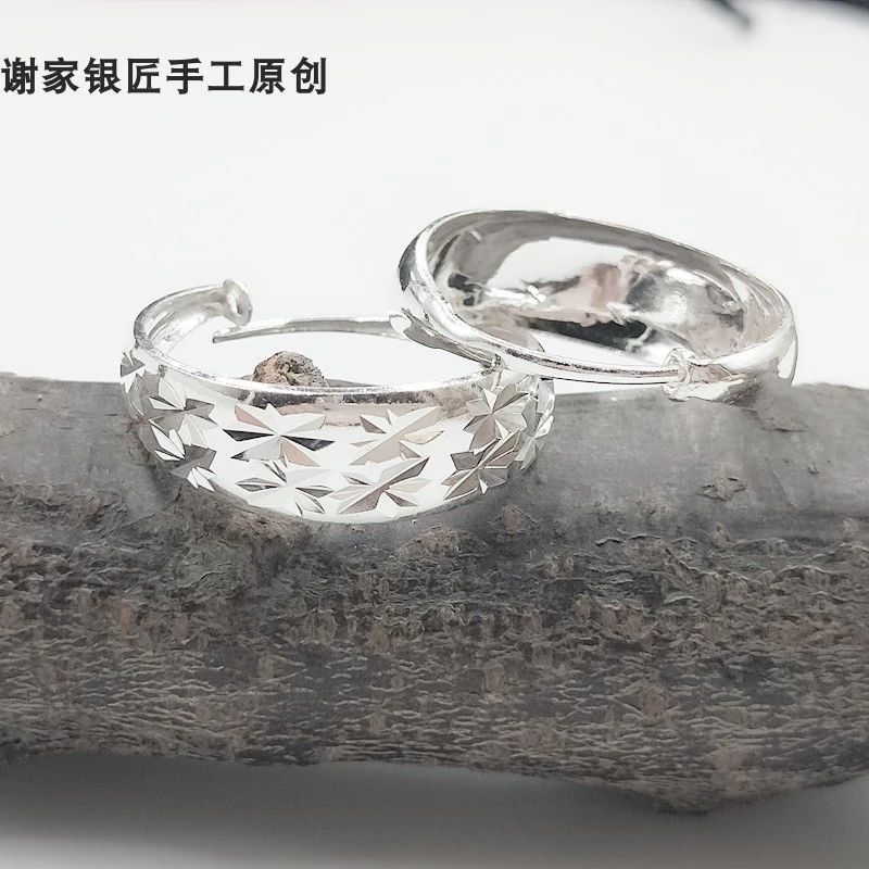 谢家银匠 足银耳饰 奶奶耳圈 老人满天星耳圈花纹耳圈耳环妈妈