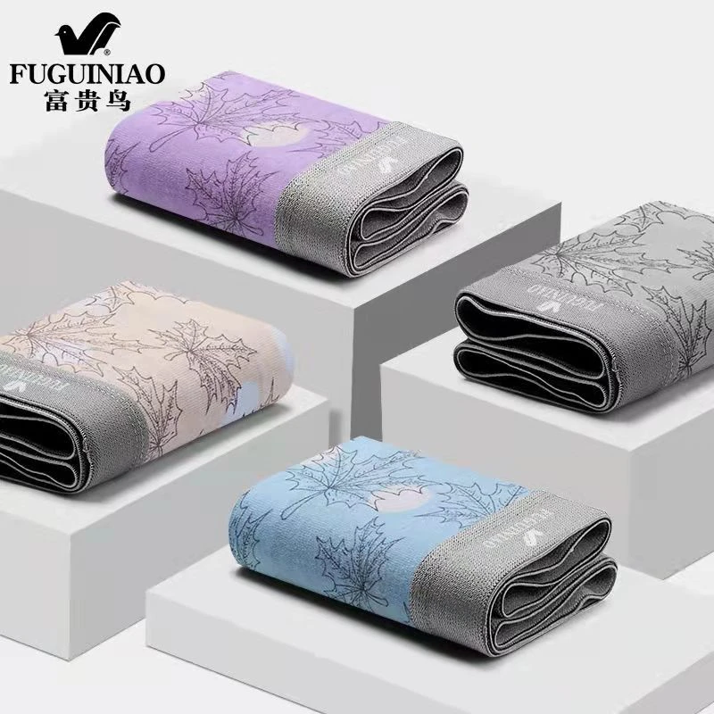 FUGUINIAO/富贵鸟正品4条新疆棉印花时尚男士内裤平角裤潮流舒适