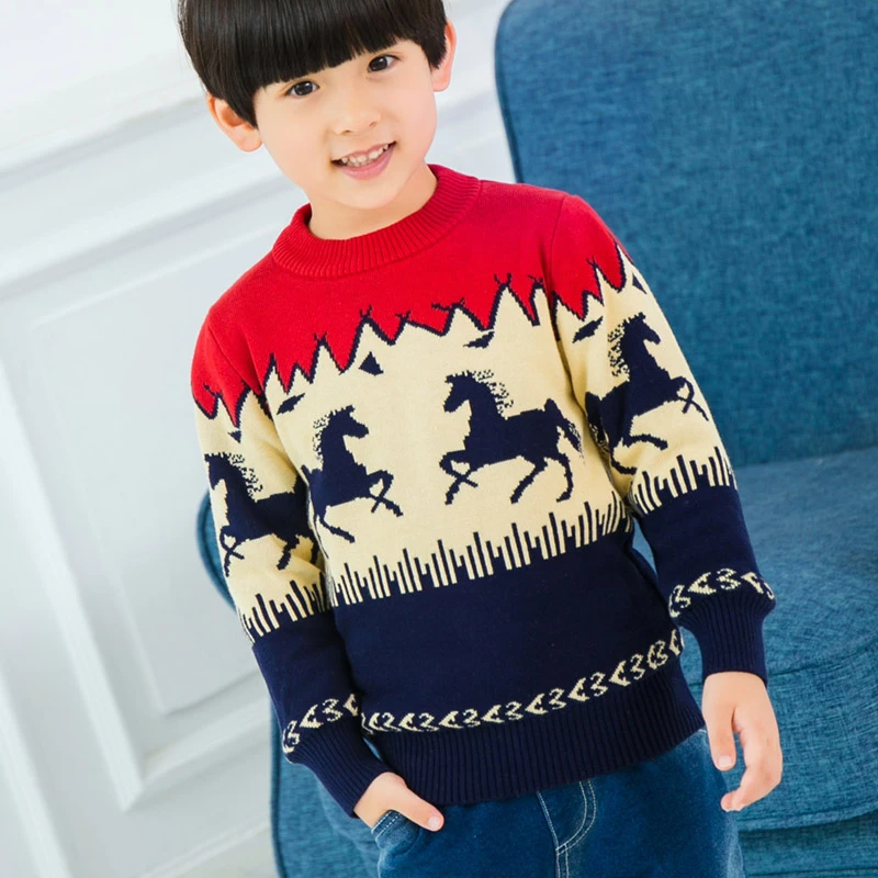 儿童针织毛衣男童加绒加厚保暖套头衫秋冬打底衫洋气宝宝外穿冬季