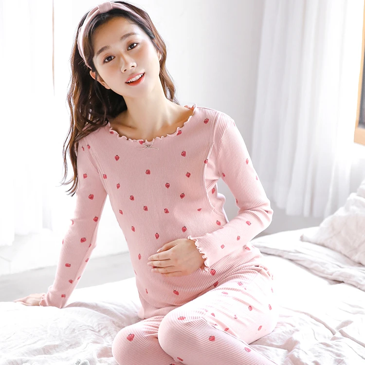 家时光月子服秋冬孕妇睡衣秋衣裤套装氨纶保暖内衣哺乳棉毛衫6850