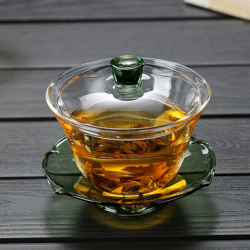 玻璃盖碗茶杯三才盖碗单个家用功夫茶具套装大号手抓敬茶泡茶盖碗