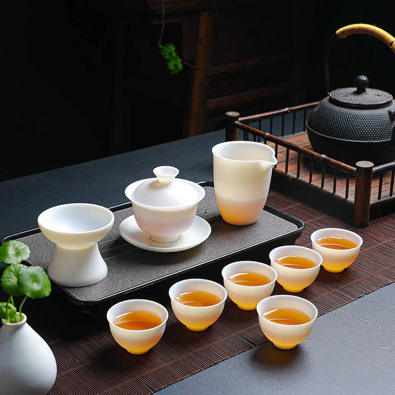 超薄胎功夫茶具整套装德化羊脂玉白瓷猪油白盖碗家用客厅高档礼盒