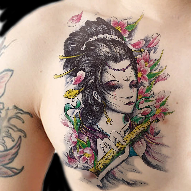 一次性桃花艺妓防水持久男女社会高清大图胸口腿部网红潮流纹身贴