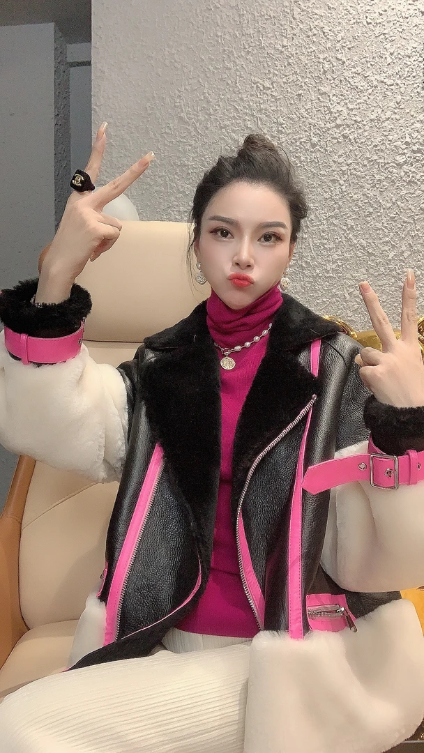 宸嫚三C娘娘家新款高端拼接机车服外套716