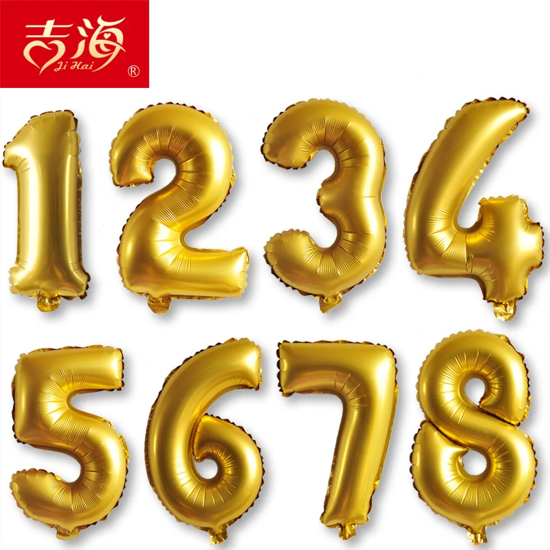 金色铝箔气球婚礼祝寿生日派对结婚布置装饰用品0-9数字铝膜气球