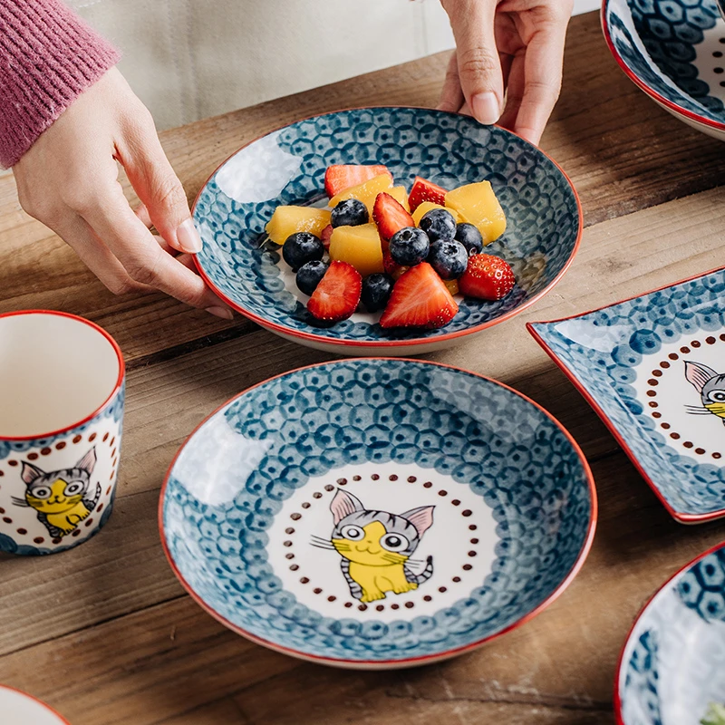 创意手绘陶瓷餐具定制款【可爱卡通俏皮猫】