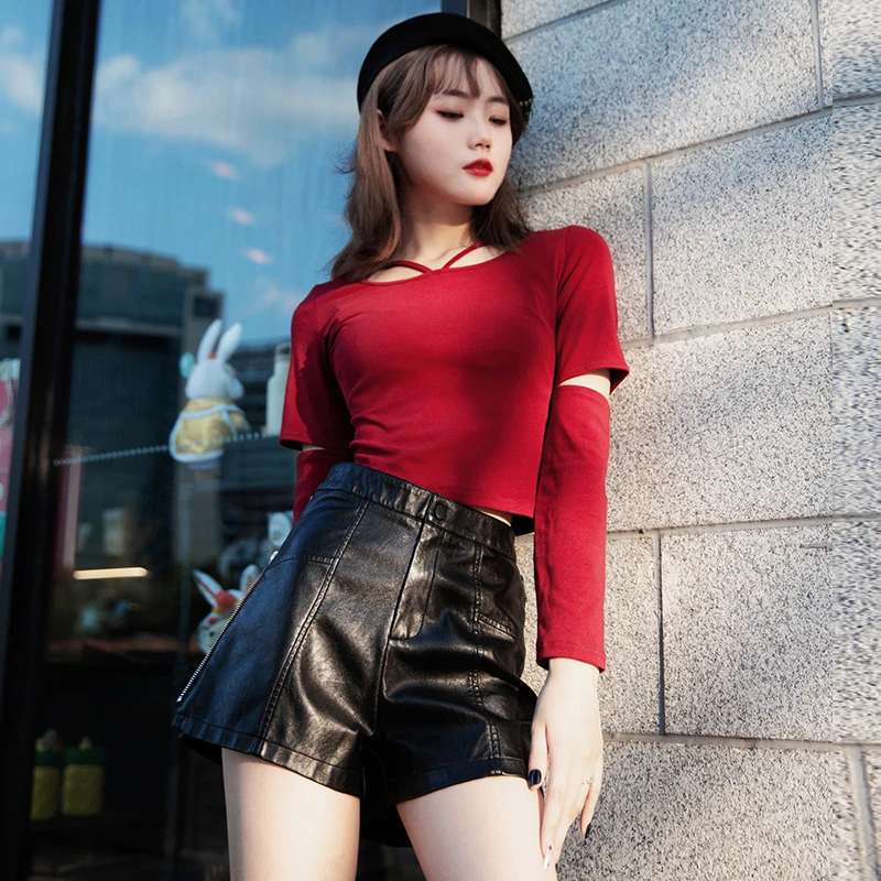 高腰显瘦阔腿PU皮短裤2024春夏新款女士韩版显腿显高显腿长靴裤