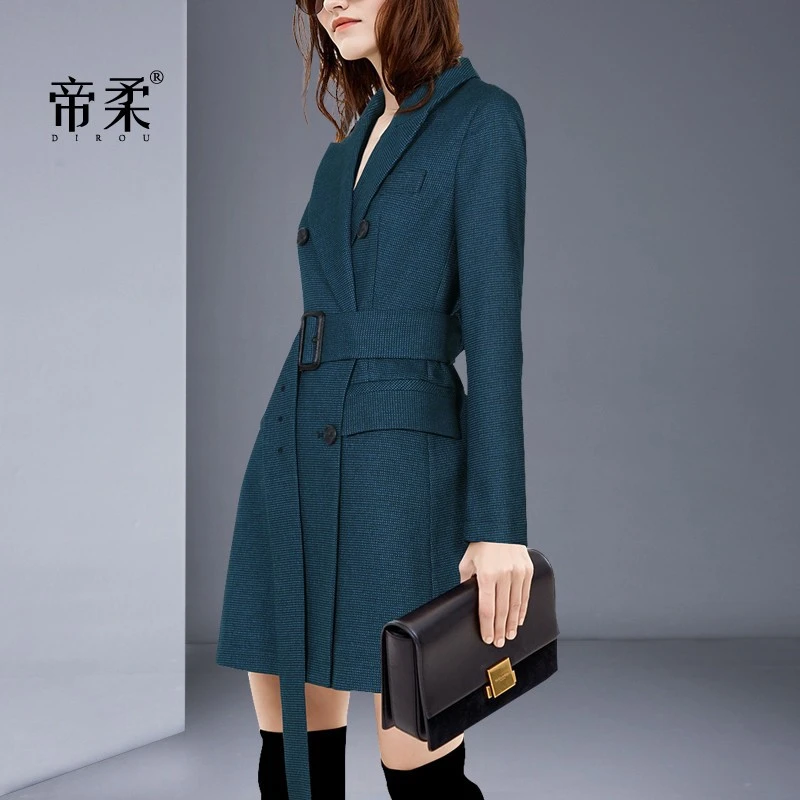 帝柔【特惠】欧美时尚潮流西装外套女春秋修身收腰气质中长款西服