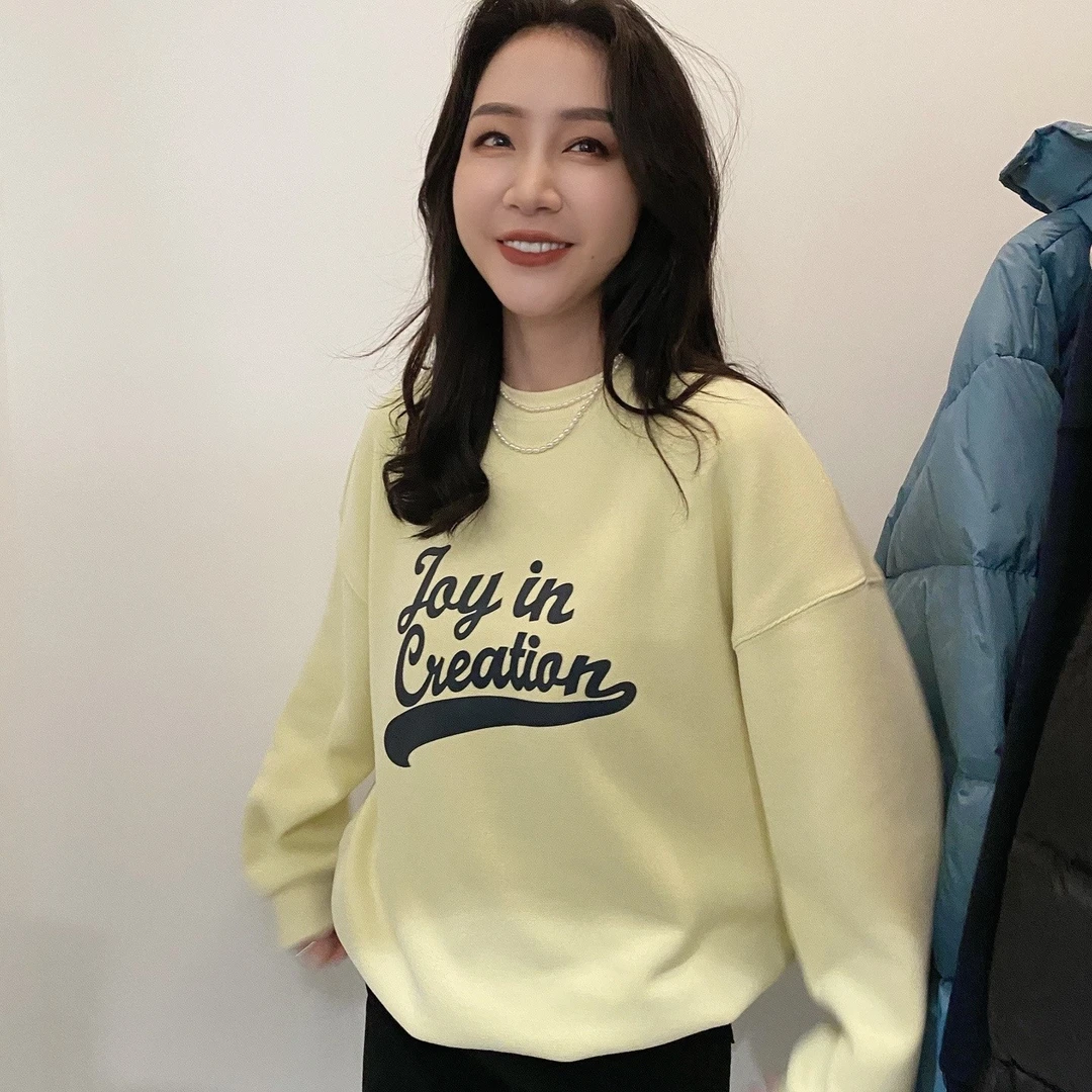 WIDELIA田婧 秋冬加绒加厚卫衣小众设计印花上衣宽松百搭983521