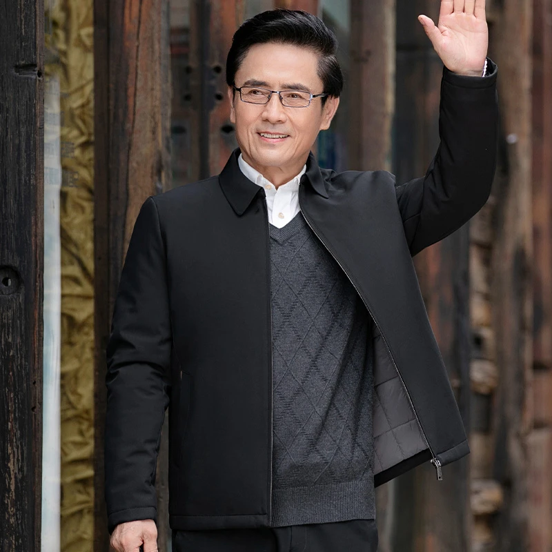棉服爸爸秋冬装外套男中年夹克男装中老年男士商务休闲轻薄棉衣男