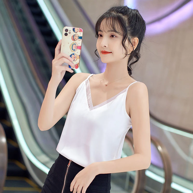 夏季吊带背心女醋酸缎面西装内搭2025新款短款设计感小众外穿上衣