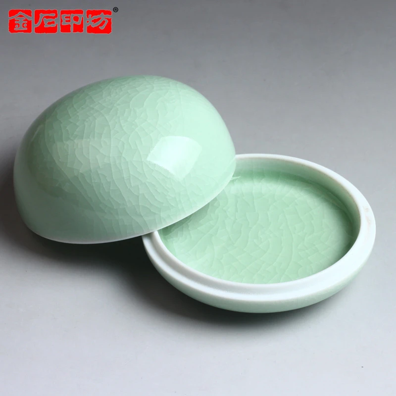 金石印坊 精品汝窑高盖豆青印泥盒印泥缸 加固防震特制包装