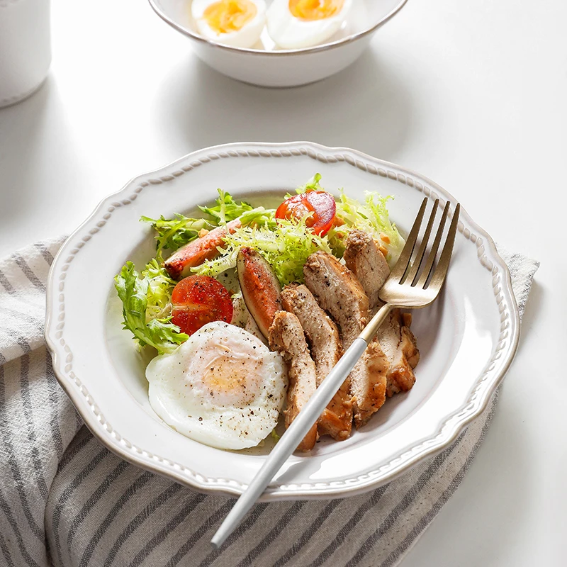 肆月尼罗 北欧陶瓷碗家用高级感小碗米饭碗复古西餐盘子牛排餐盘