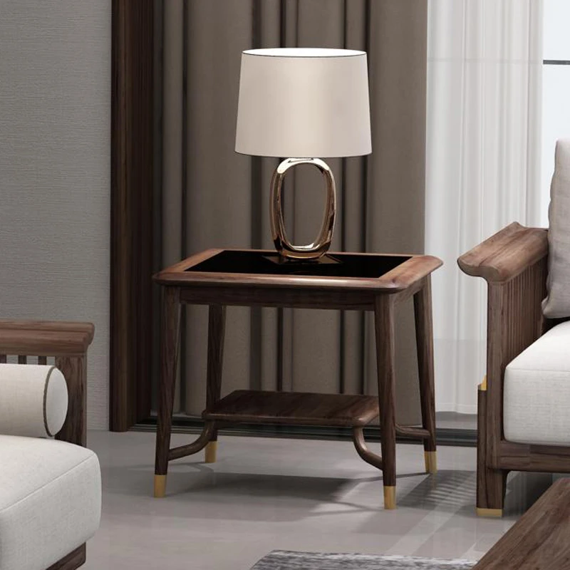 心居名家新中式实木沙发角几乌金木禅意客厅家具方形边几茶桌置物