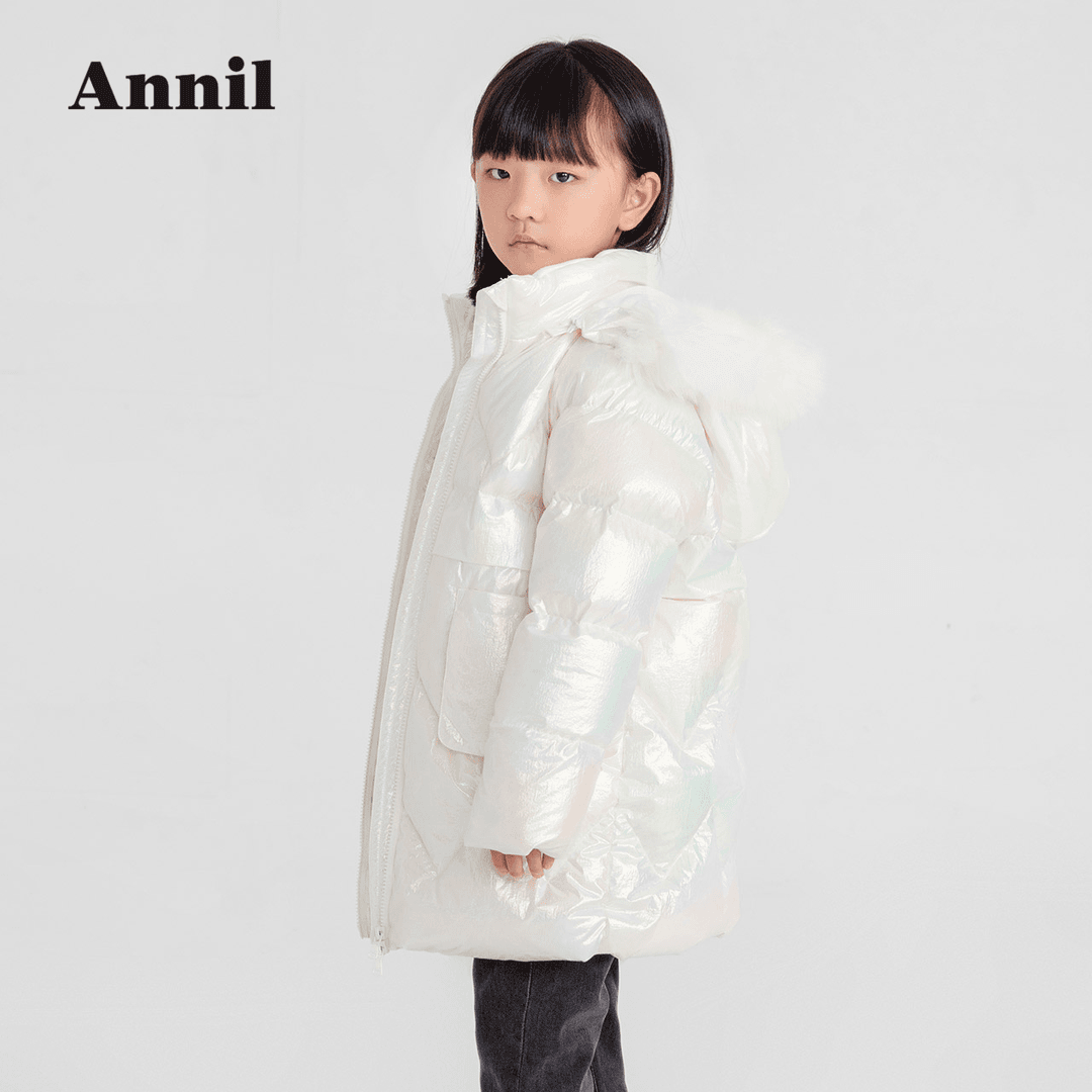 ANNIL/安奈儿女童带帽加厚中长款羽绒服外套AG145840
