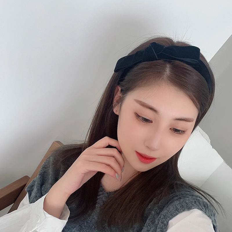 黑色蝴蝶结发箍发饰刘海头箍丝绒头饰品宽边防滑简约短发卡女韩版