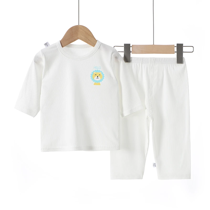 宝宝家居服夏季薄款男童女童长袖婴儿套装空调服儿童睡衣七分裤