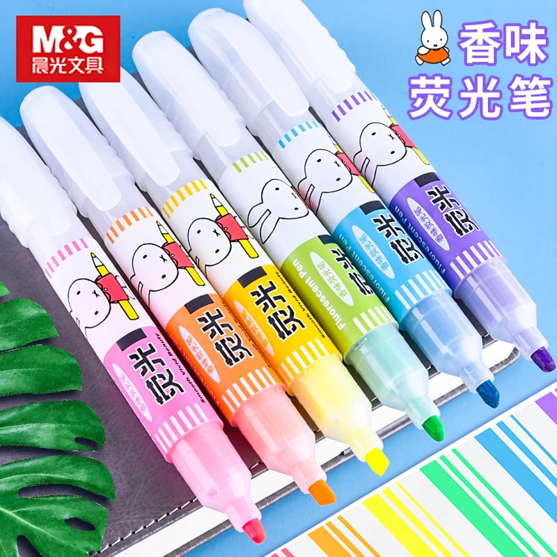 晨光荧光笔标记笔淡色系米菲香味斜头学生用单头记号笔彩色粗