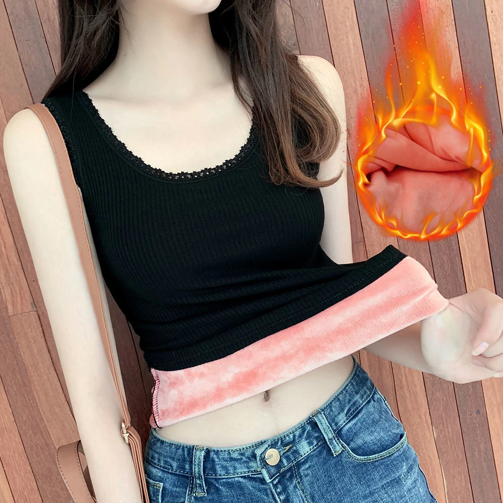 冬季加绒加厚保暖背心女新款一体绒圆领打底内衣蓄热防寒马甲上衣