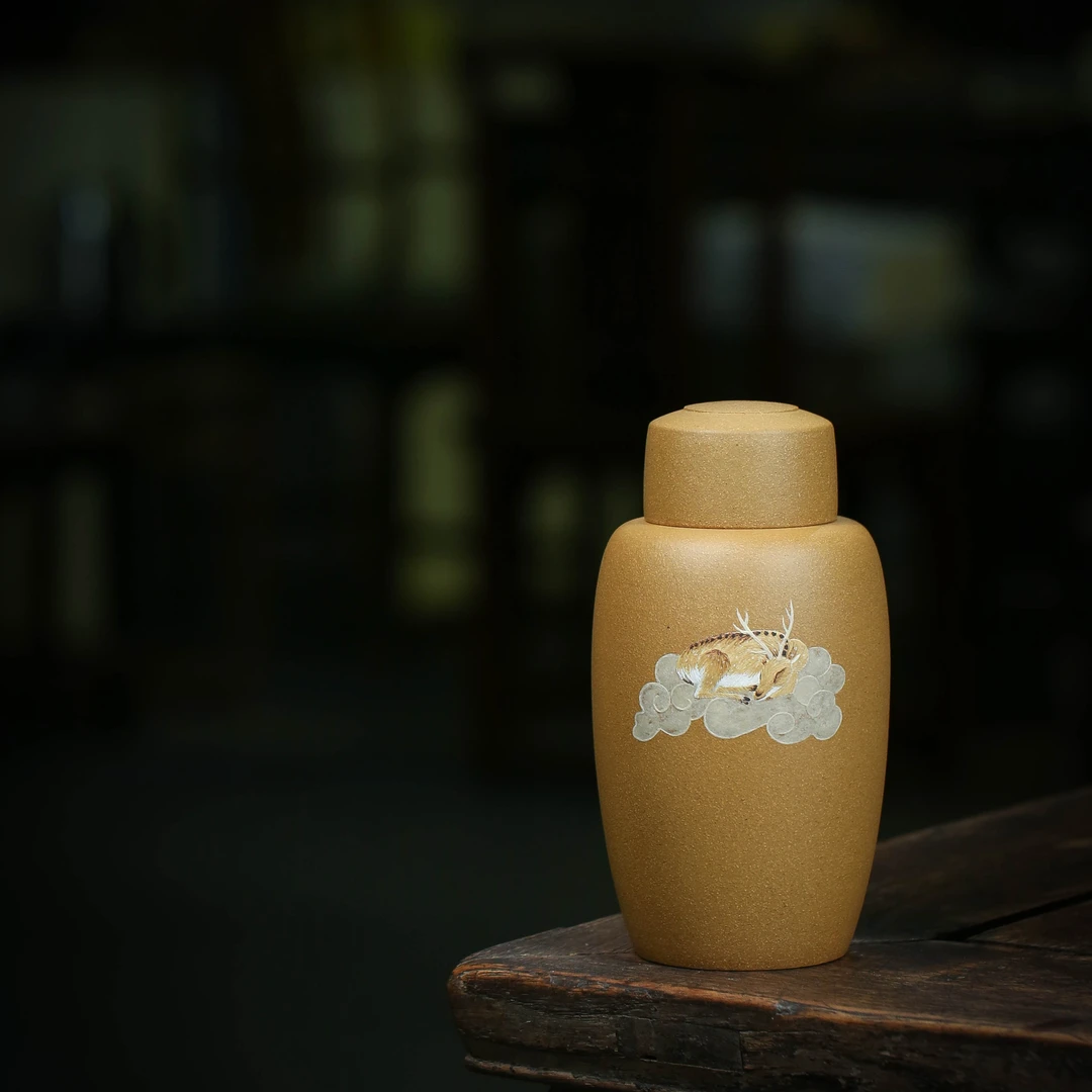 【茗隐】茶叶罐 贾伊雯 段泥 茶仓 泥绘鹿 400cc