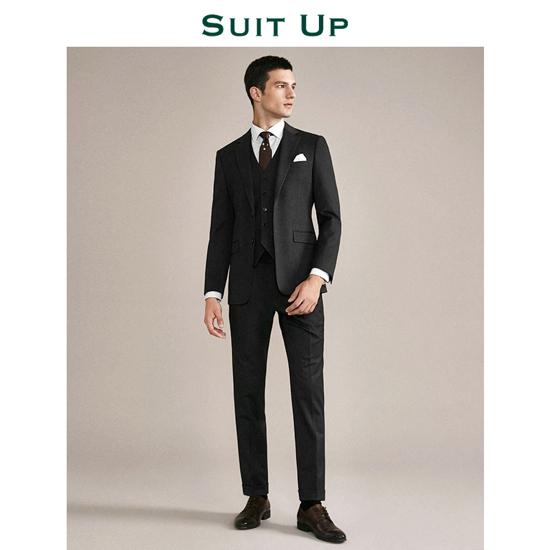 【秋冬厚款】深灰色西服外套男商务职业正装秋冬男装修身男士