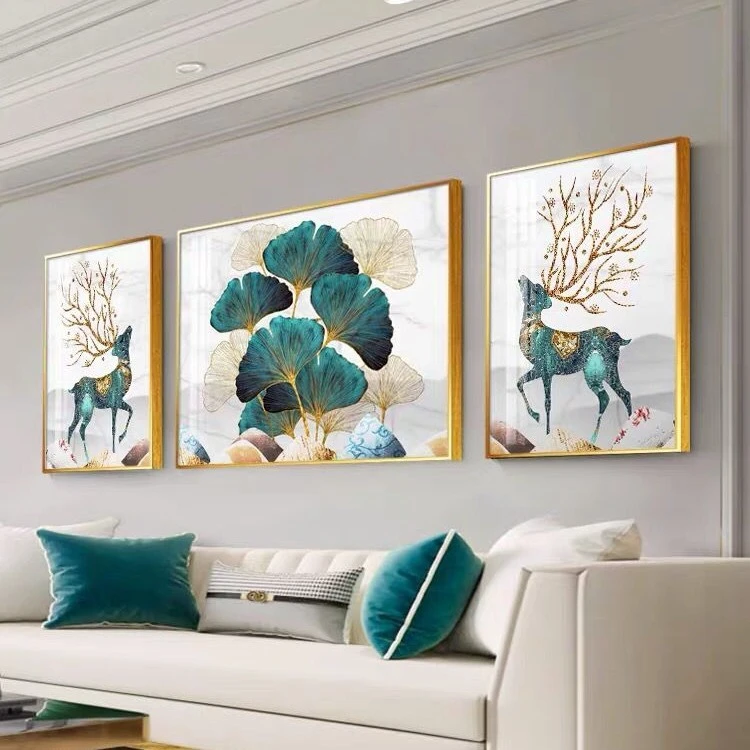 【京东快递 送货到家】-麋鹿客厅装饰画沙发背景墙挂画晶瓷镶钻画