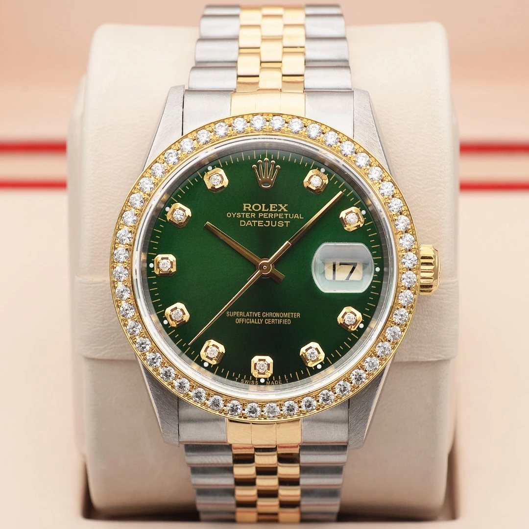 99新 Rolex/劳力士 爱换日志型16233放射绿间金钻刻36mm