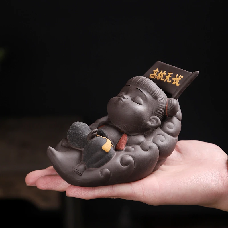 紫砂茶宠高枕无忧哪吒魔童摆件精品可养茶玩茶桌茶台摆设茶道配件