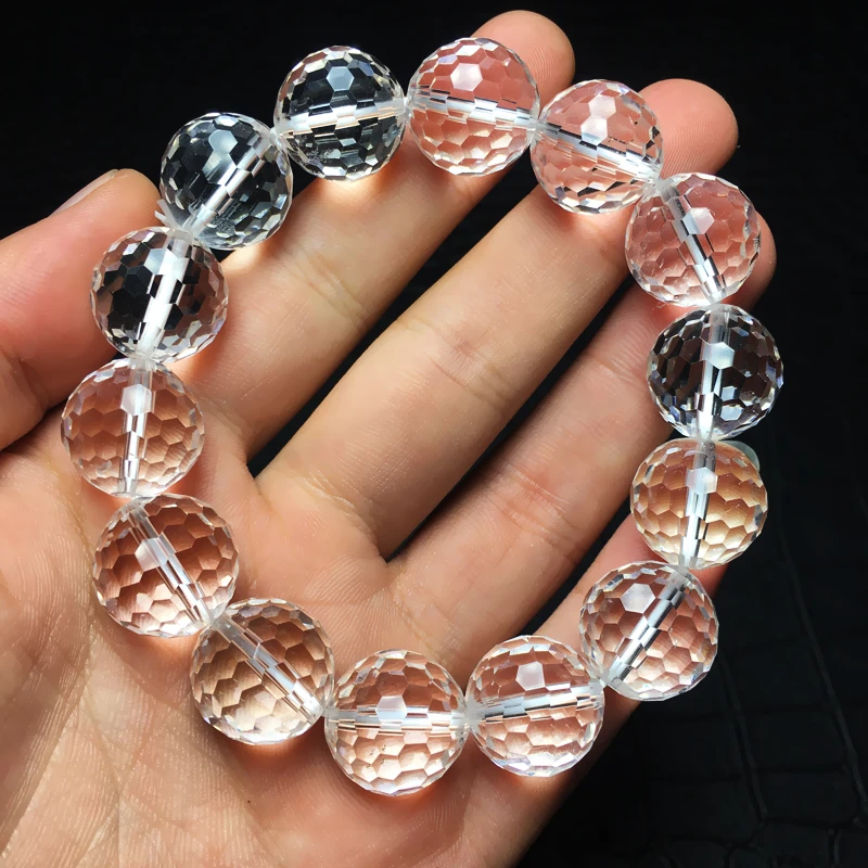 16mm天然白水晶128刻面切面7A级高品质手链男女款水晶手串