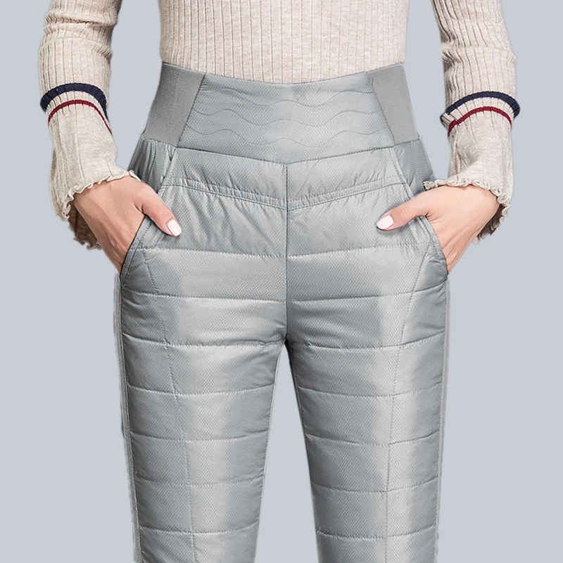 2025新款羽绒裤女外穿高腰加厚显瘦大码白鸭绒保暖韩版铅笔棉裤女